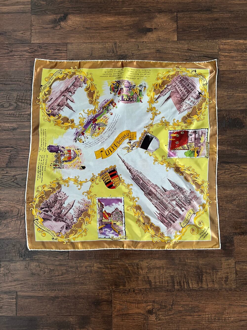 Vintage Dresser Accessory Souvenir Scarf - Ulm Germany Landmark Travel Square